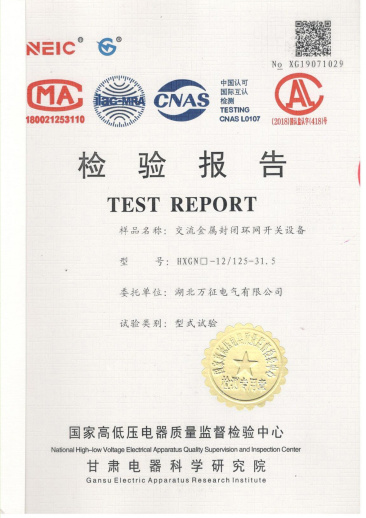 HXGN口-12/125-31.5交流金屬封閉環網開關設備檢驗報告